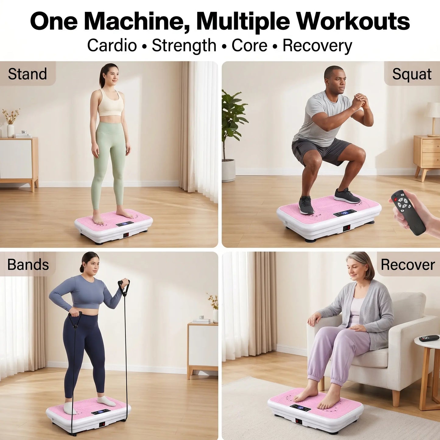 High-Performance Vibration Plate Exercise Machine - Versatile Compact Home Gym Equipment for All Genders with Adjustable Weight Capacity, Three Workout Modes, Remote Control, and Comprehensive Full Body Training for Core and Waist Twisting Exercises