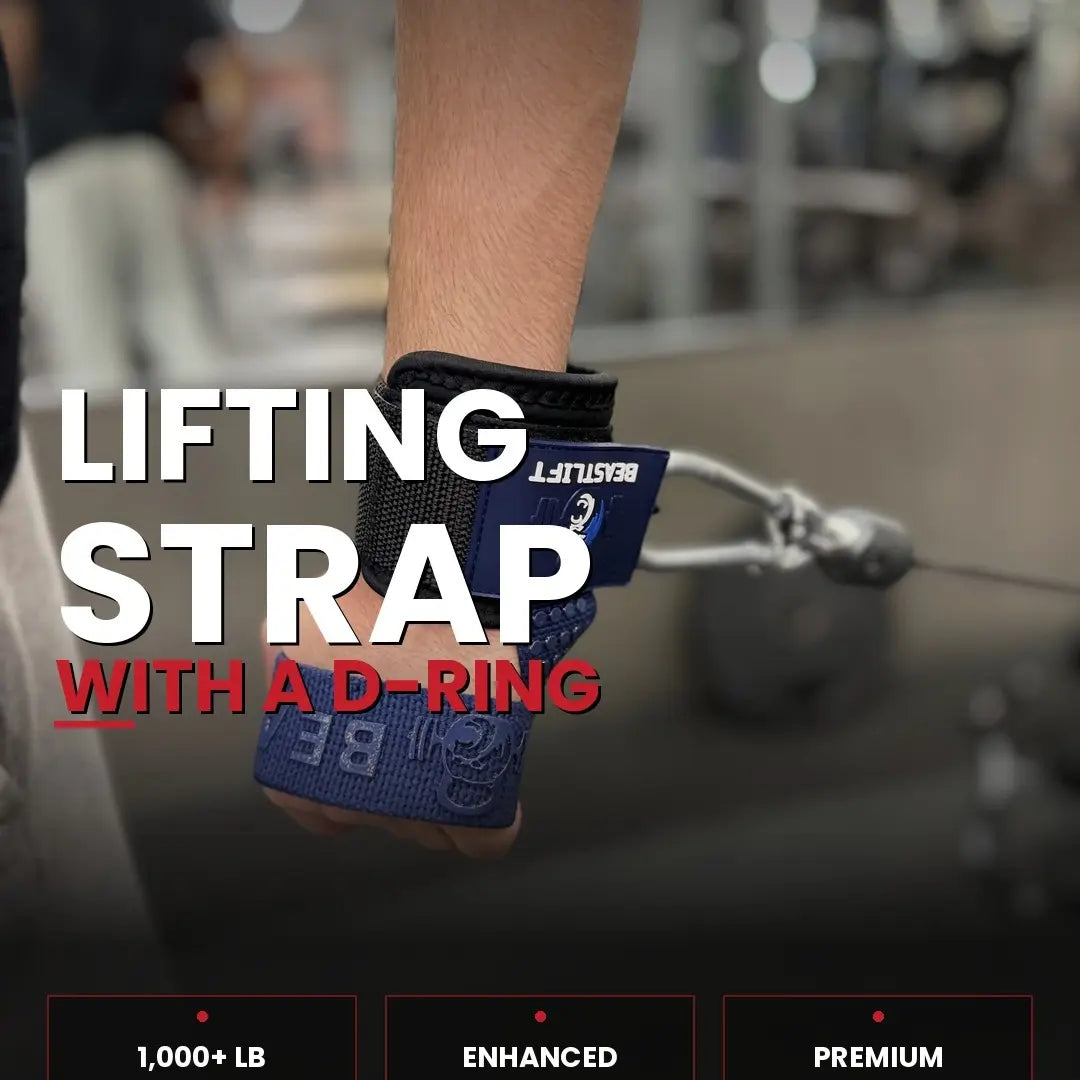 Beastlift D-Ring Lifting Straps with Neoprene Wrist Cuffs, Cotton Straps, Silicone Anti-Slip Grips, Steel D-Ring, Ideal for Free-Weight and Cable Training, Includes Carrying Case