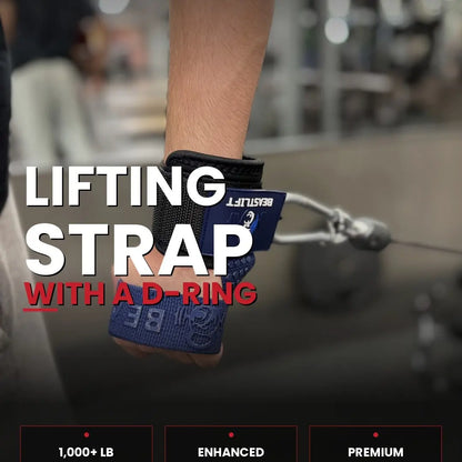 Beastlift D-Ring Lifting Straps with Neoprene Wrist Cuffs, Cotton Straps, Silicone Anti-Slip Grips, Steel D-Ring, Ideal for Free-Weight and Cable Training, Includes Carrying Case