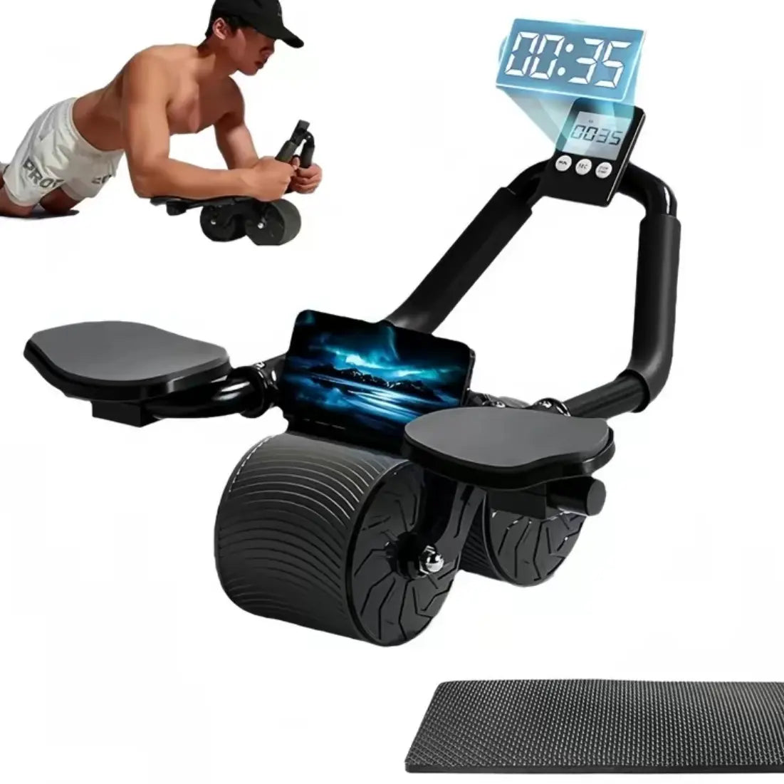 Automatic Rebound Abdominal Core Muscle Exercise Wheel with Timer - Professional Home Gym Equipment for Abdominal Workouts