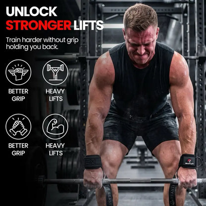 Beastlift D-Ring Lifting Straps with Neoprene Wrist Cuffs, Cotton Straps, Silicone Anti-Slip Grips, Steel D-Ring, Ideal for Free-Weight and Cable Training, Includes Carrying Case